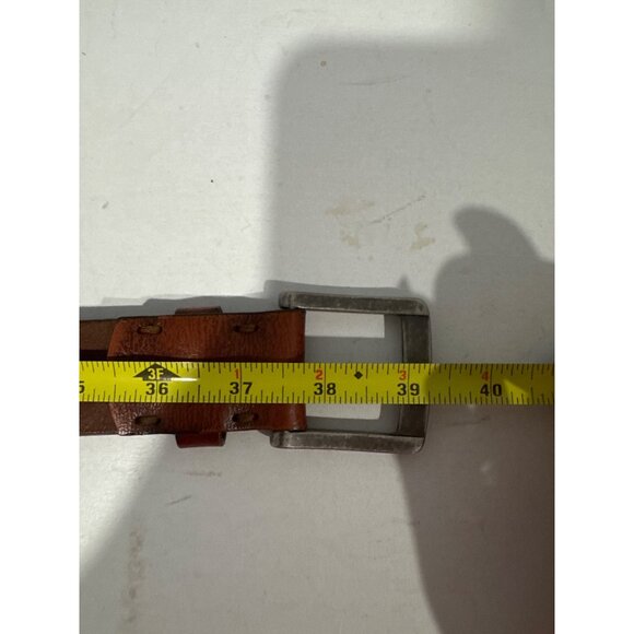 Vintage Calvin Klein Mens Leather Belt Sz 32 Brown Logo AgedPatina Supple Boho - Picture 5 of 7